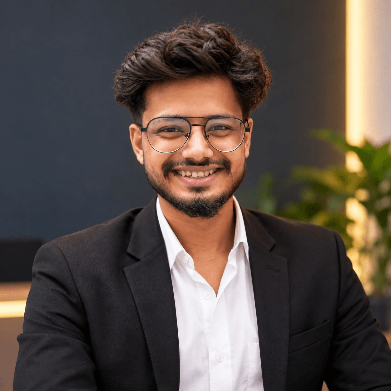 Aman Kumar Singh, founder of SamwadLabs, smiling in a dark blazer and white shirt